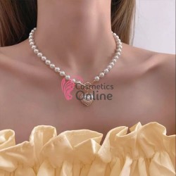 Colier elegant AS16RR Auriu cu perle albe sidefate